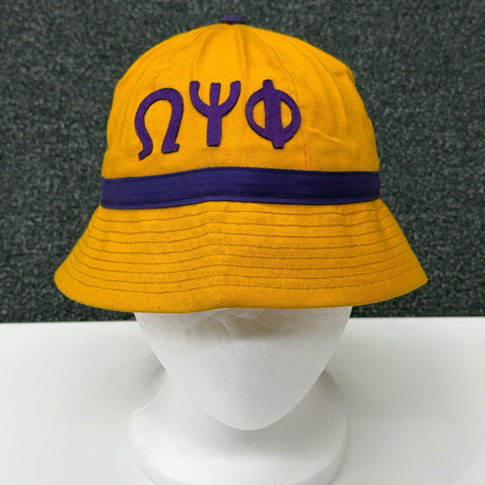 Vintage Omega Psi Phi Fraternity Bucket Hat Gold Purple Greek Letters Medium 60s